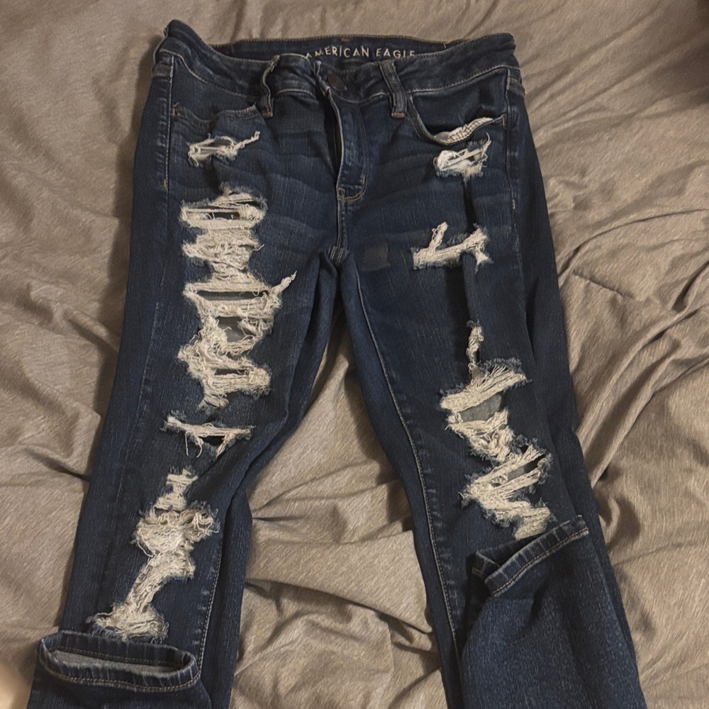American Eagle Outfitters Women's Ripped Dark Blue Skinny Jeans